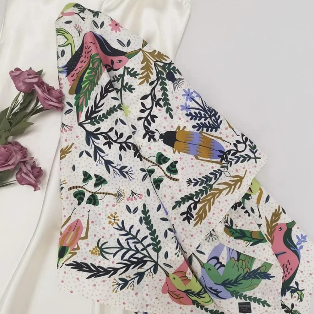 Silk Bird Print Head Scarf 35